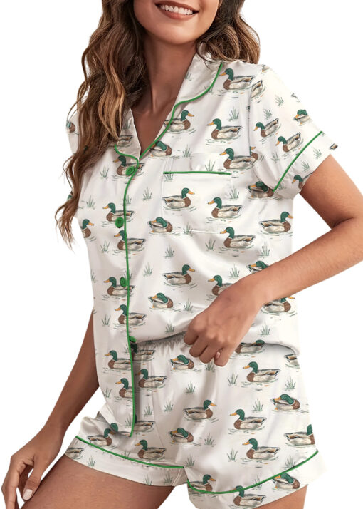 Duck Duck Goose Ducks Bamboo Satin Pajamas Set For Women