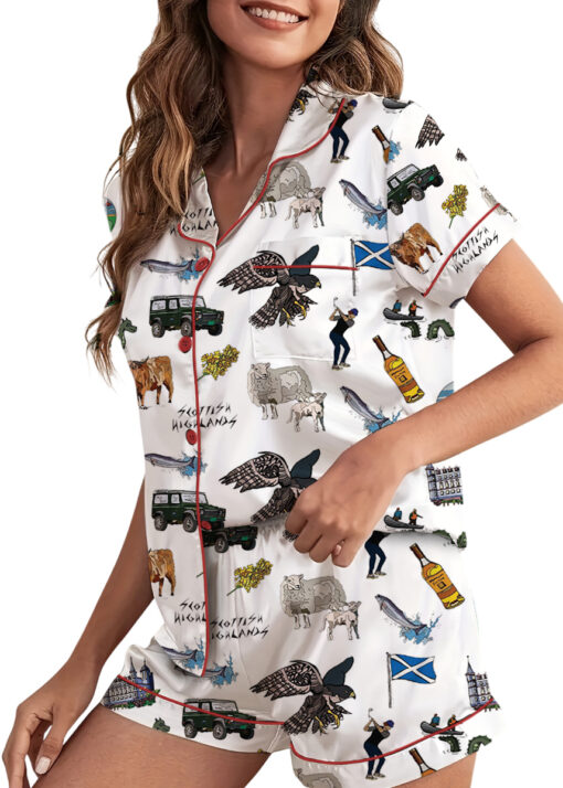 Scottish Highlands Travel Satin Pajama Set For Women