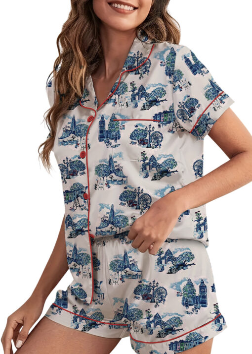 Christmas In London Winter Travel London Vibes Short Sleeve Satin Pajama Set