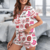 Pink Christmas Xmas Coquette Satin Pajamas Set For Women