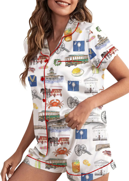 Charleston Silky Satin Pajama Set For Women, South Carolina City Pajamas