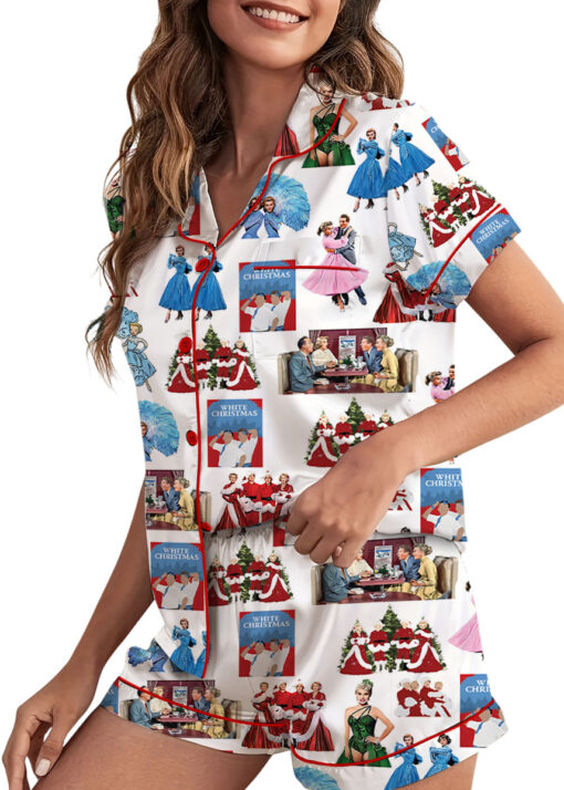 White Christmas Sisters Casual Pajama Set For Women