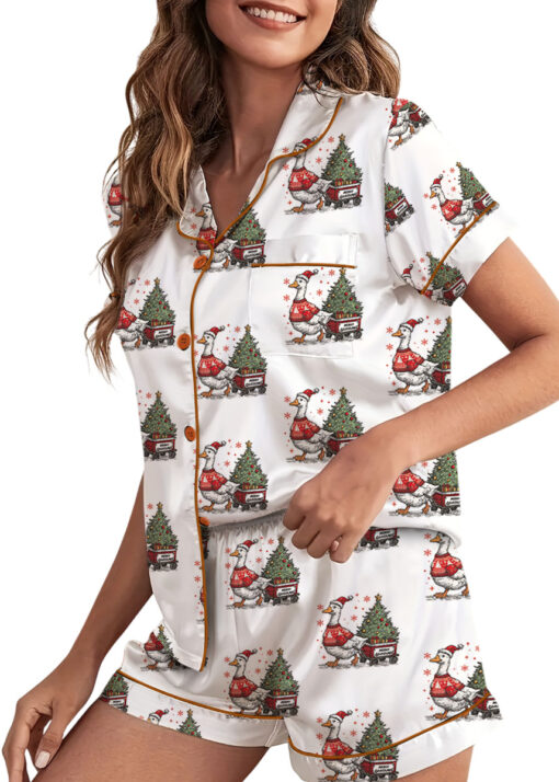 Duck Christmas Satin Pajamas Set For Women