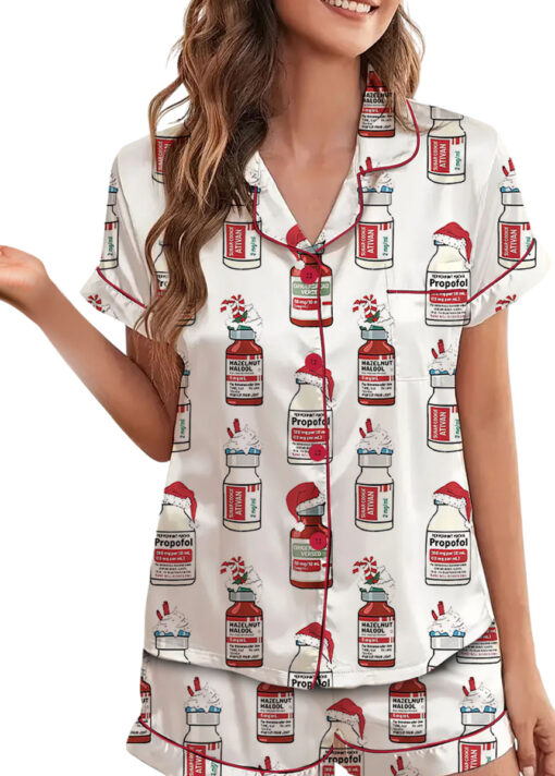 Christmas Funny Silky Satin Pajamas Set For Women
