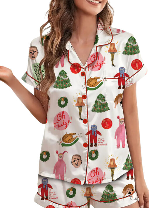 Christmas Story Silky Satin Pajama Set For Women