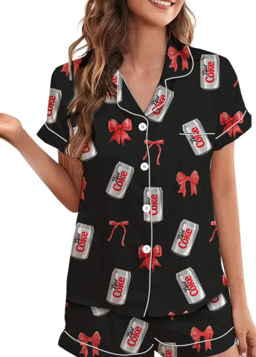 Dr Pepper Bow Satin Pajamas Set For Women