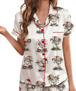 Quirky Snowman Christmas Satin Pajama Set For Women