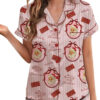 Pink Retro Santa Print Satin Pajamas Set For Women