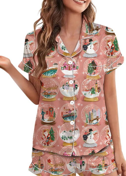 Christmas Snow Globe Satin Pajamas Set For Women