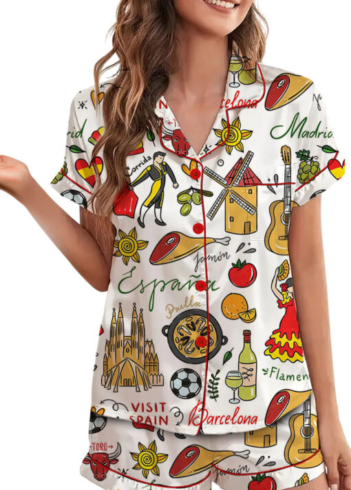 Spain Travel Satin Pajama Set For Women