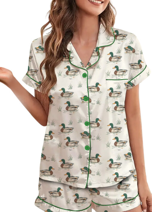 Duck Duck Goose Ducks Bamboo Satin Pajamas Set For Women
