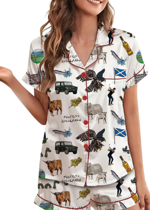 Scottish Highlands Travel Satin Pajama Set For Women
