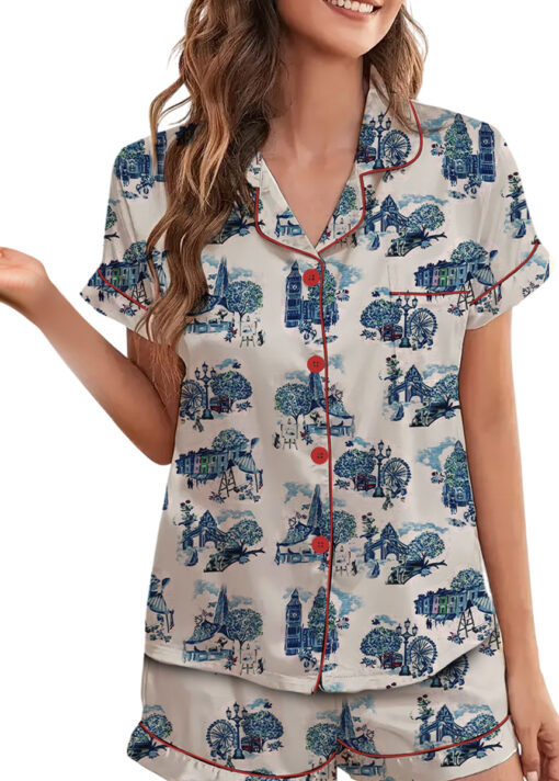 Christmas In London Winter Travel London Vibes Short Sleeve Satin Pajama Set