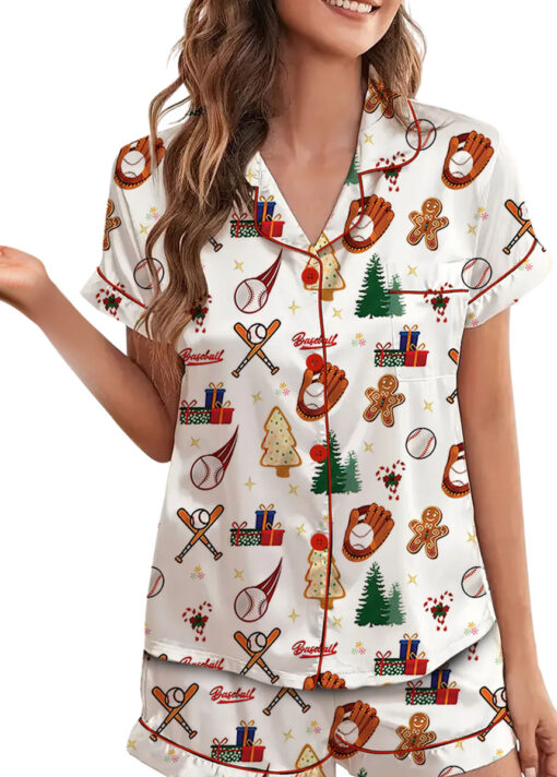 Baseball Christmas Satin Pajama Set For Women