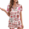Pink Christmas Xmas Coquette Satin Pajamas Set For Women