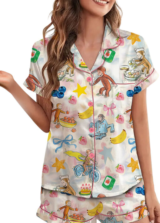 Cute Monkey Satin Pajamas Set For Women