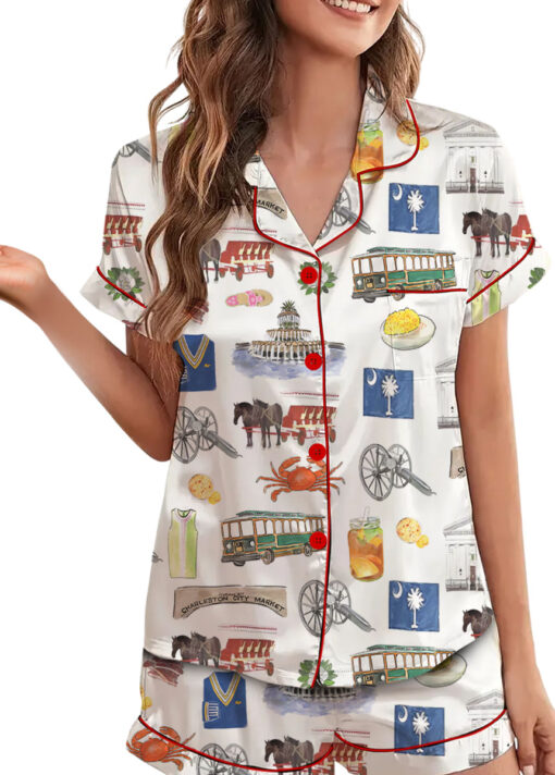 Charleston Silky Satin Pajama Set For Women, South Carolina City Pajamas