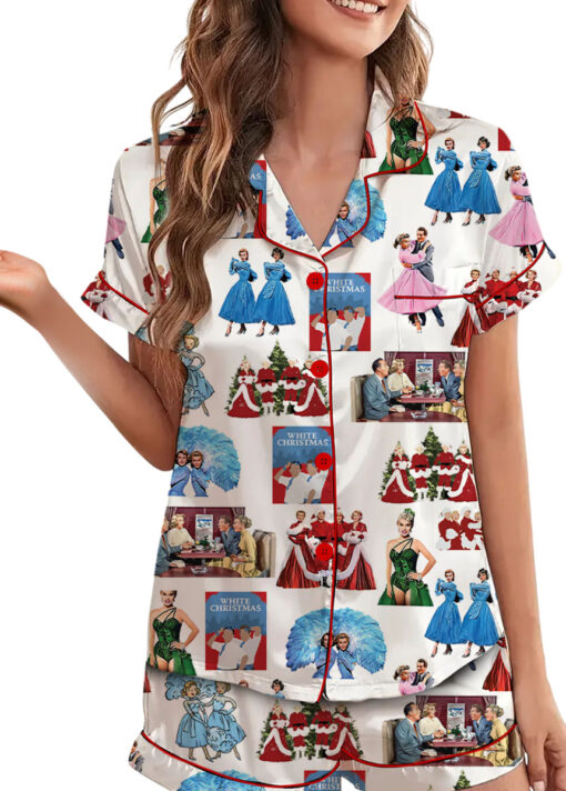 White Christmas Sisters Casual Pajama Set For Women