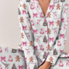 Coquette Pink Christmas Satin Pajama Set For Women