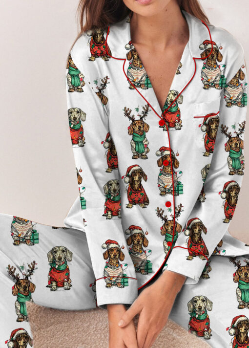 Merry Christmas Dachshund Dog Satin Pajama Set
