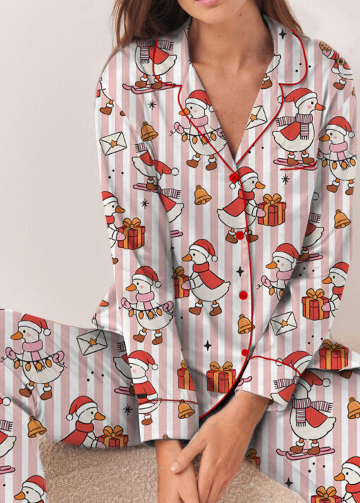 Christmas Santa Goose Satin Pajama Set For Women