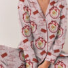 Pink Retro Santa Print Satin Pajamas Set For Women
