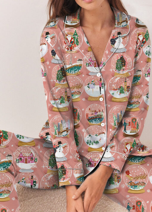 Christmas Snow Globe Satin Pajamas Set For Women