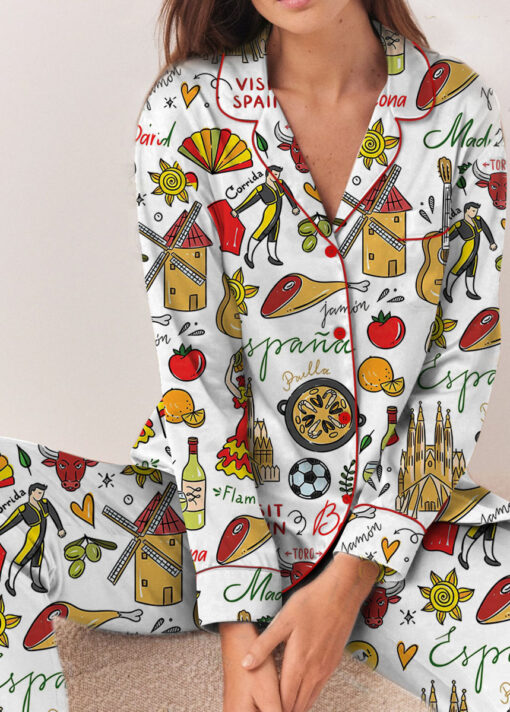 Spain Travel Satin Pajama Set For Women