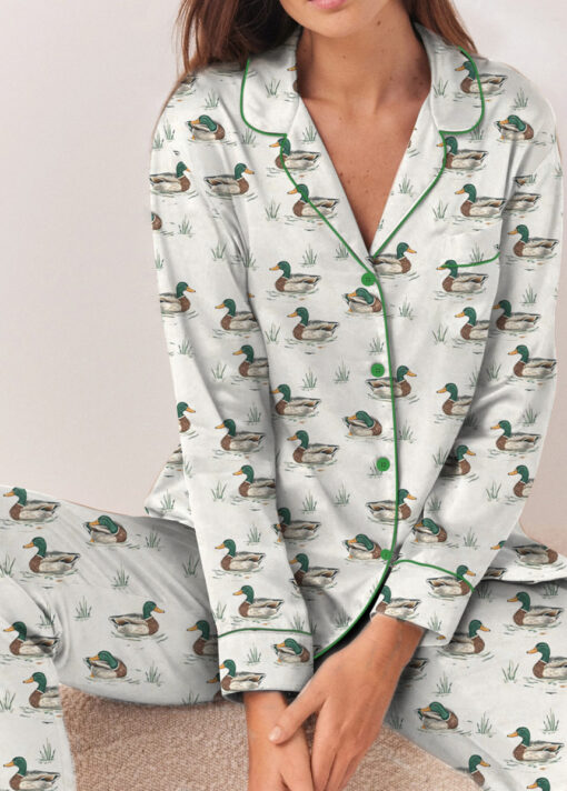 Duck Duck Goose Ducks Bamboo Satin Pajamas Set For Women