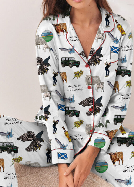 Scottish Highlands Travel Satin Pajama Set For Women