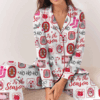 Pink Christmas Xmas Coquette Satin Pajamas Set For Women