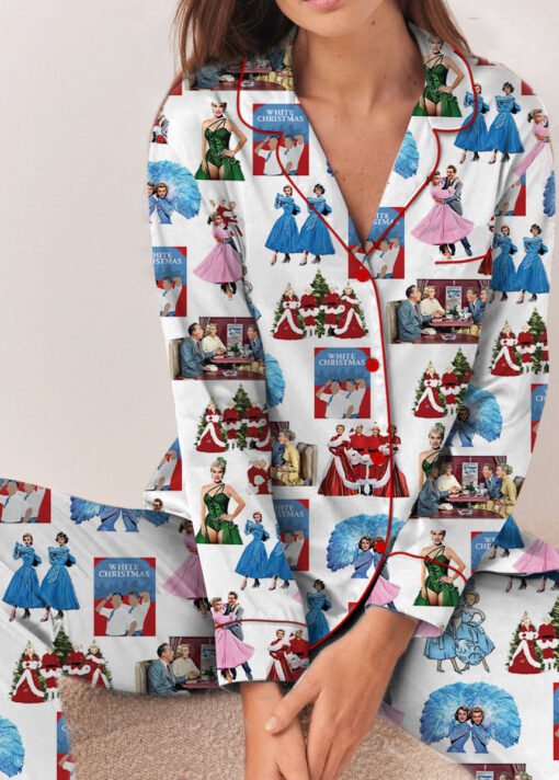 White Christmas Sisters Casual Pajama Set For Women
