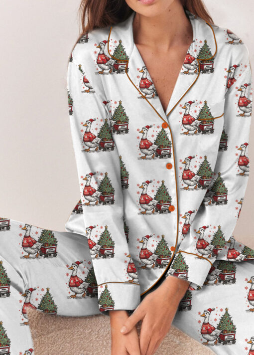 Duck Christmas Satin Pajamas Set For Women