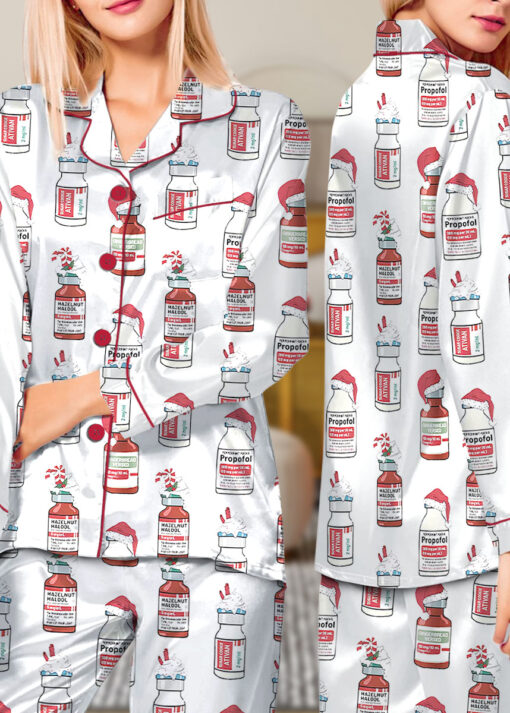 Christmas Funny Silky Satin Pajamas Set For Women