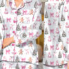 Coquette Pink Christmas Satin Pajama Set For Women