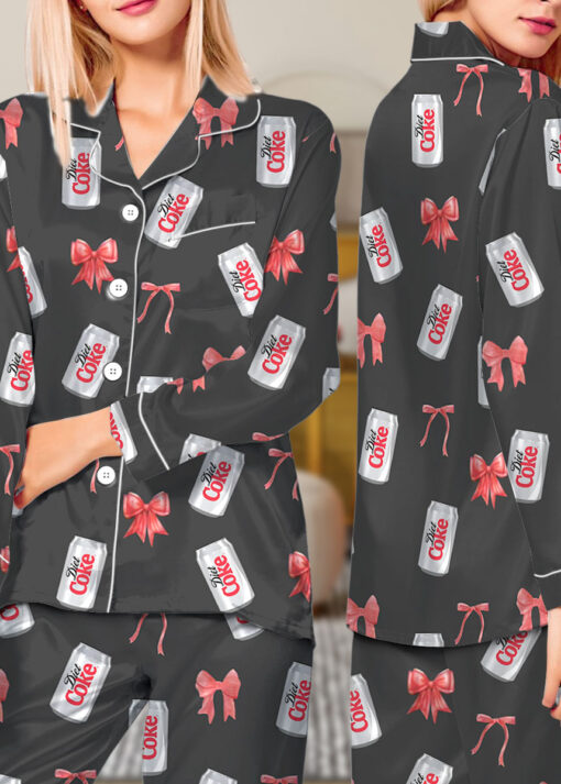 Dr Pepper Bow Satin Pajamas Set For Women