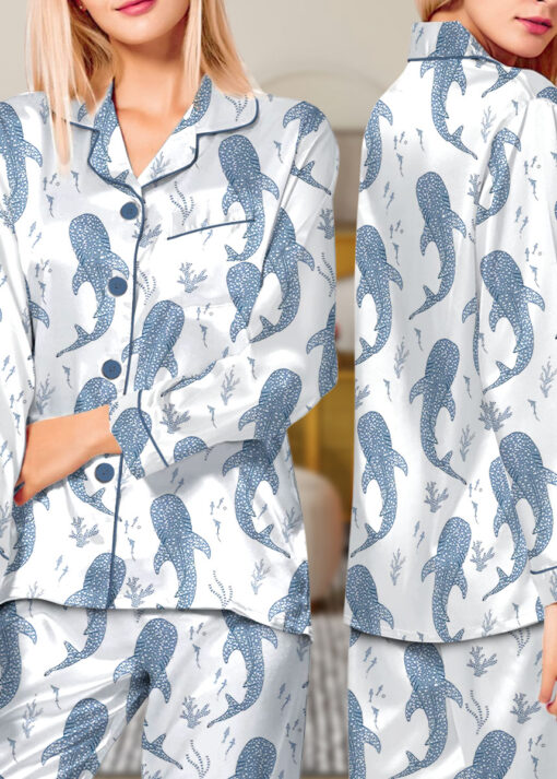 Women’s Whale Ocean Coconut Girl Jesus Beach Bachelorette Short Sleeve Satin Pajama Set