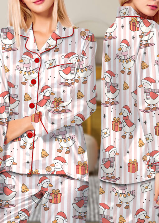 Christmas Santa Goose Satin Pajama Set For Women