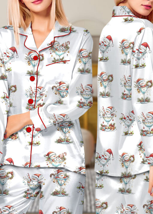 Quirky Snowman Christmas Satin Pajama Set For Women