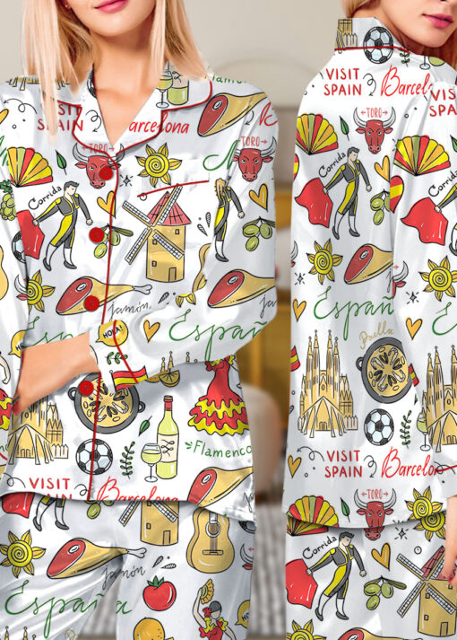 Spain Travel Satin Pajama Set For Women
