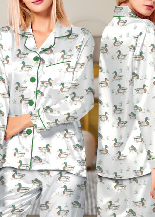 Duck Duck Goose Ducks Bamboo Satin Pajamas Set For Women