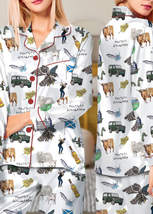Scottish Highlands Travel Satin Pajama Set For Women