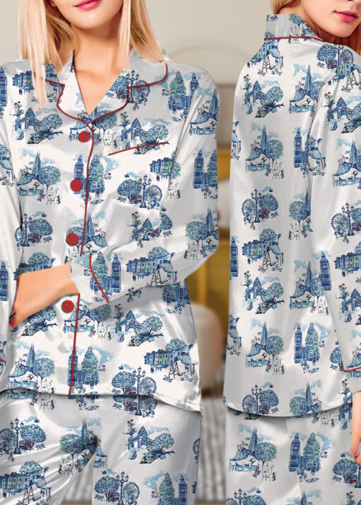 Christmas In London Winter Travel London Vibes Short Sleeve Satin Pajama Set