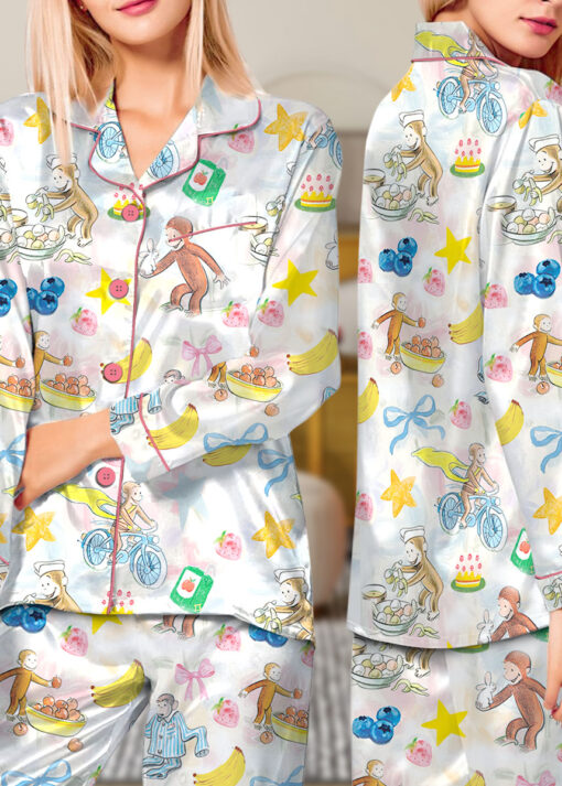 Cute Monkey Satin Pajamas Set For Women