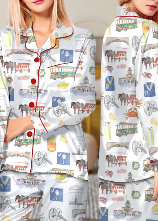 Charleston Silky Satin Pajama Set For Women, South Carolina City Pajamas