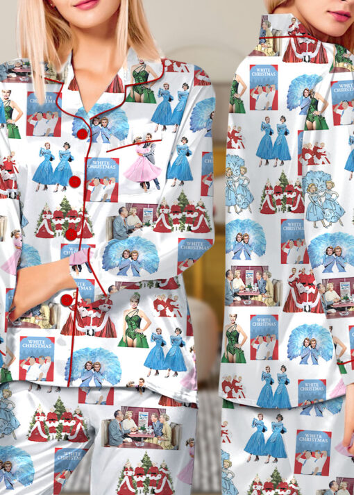 White Christmas Sisters Casual Pajama Set For Women