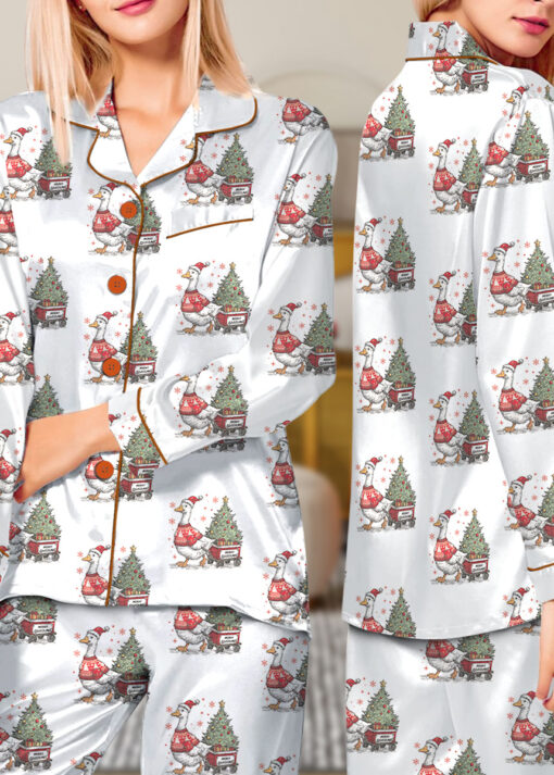 Duck Christmas Satin Pajamas Set For Women