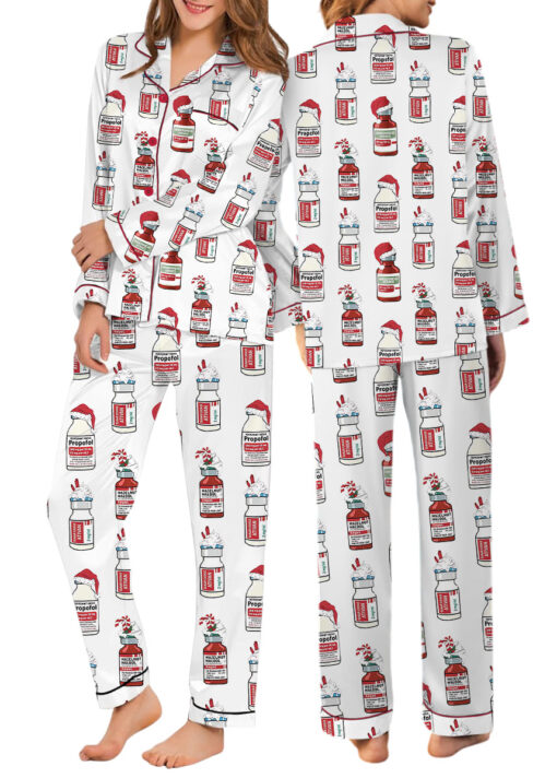 Christmas Funny Silky Satin Pajamas Set For Women