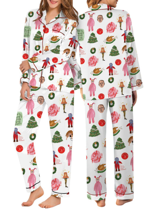 Christmas Story Silky Satin Pajama Set For Women
