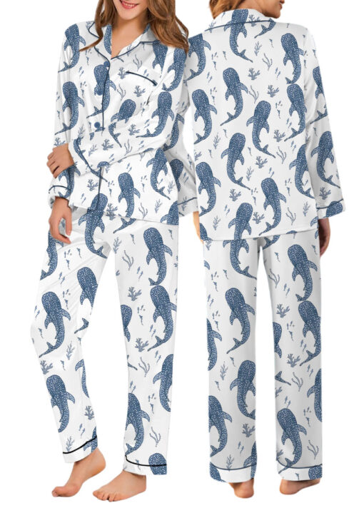 Women’s Whale Ocean Coconut Girl Jesus Beach Bachelorette Short Sleeve Satin Pajama Set
